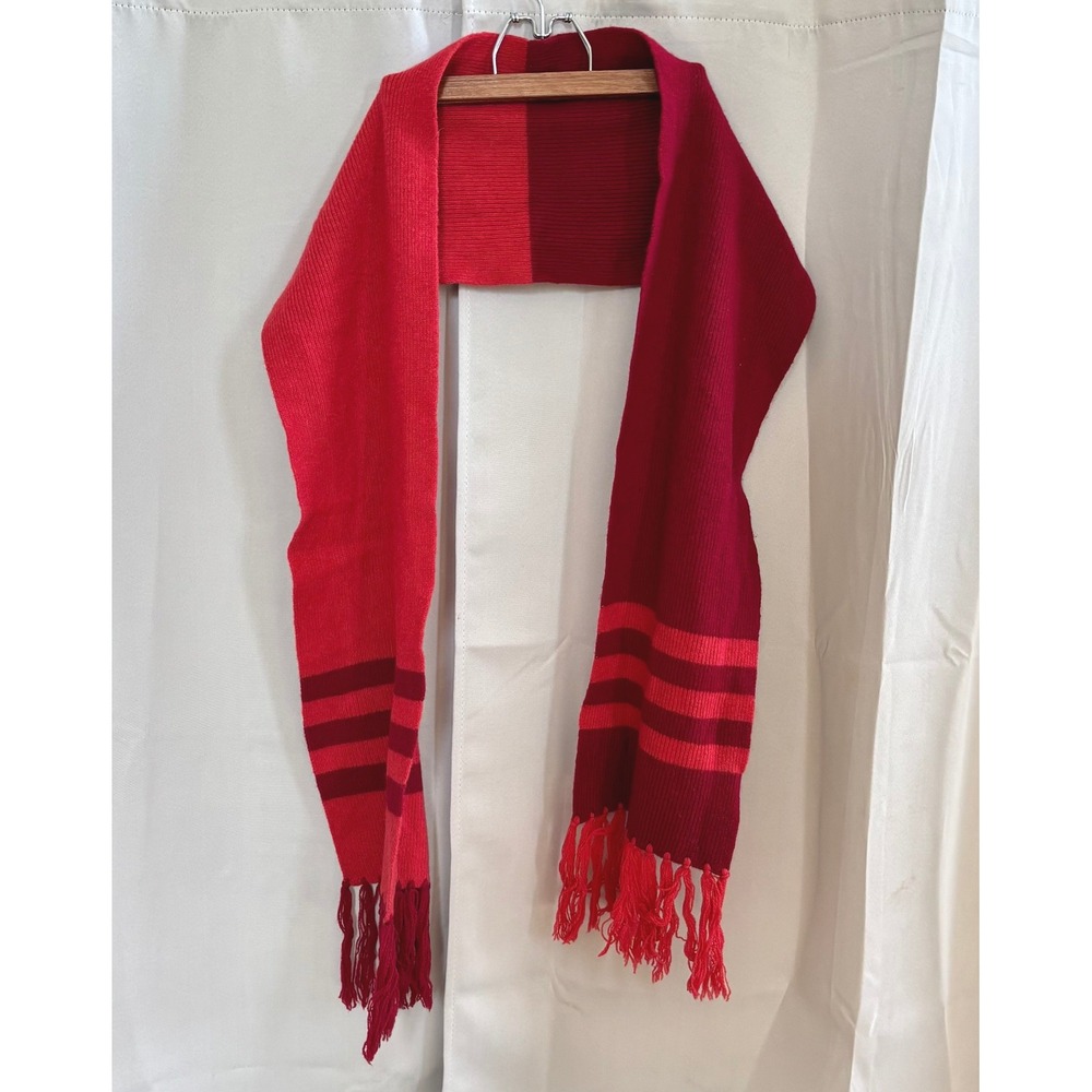 American Eagle Lambswool Scarf Colorblock Red Preppy Y2K Striped Fringe‎ 19702
